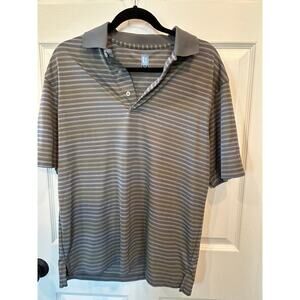 PGA Tour Men's Golf Polo Shirt Size Medium Grey and Yellow Striped Performance